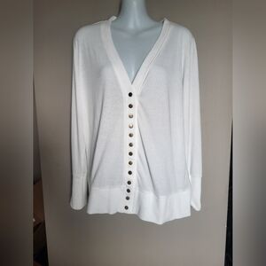 Nenona White Snap Button-Down Women's Top, Size Large